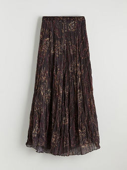 Beli Lastikli Desenli Pileli Etek