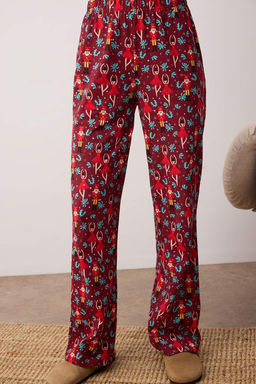 Trendyolmilla Bordo %100 Pamuklu Y?lbas? Temal? Orme Pijama Tak?m? THMAW23PT00318