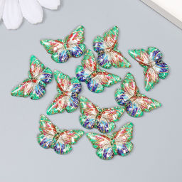 Цена за 10 шт. Декор для творчества пластик Бабочка с золотыми точками, зелёный, 1.5?2.3 см