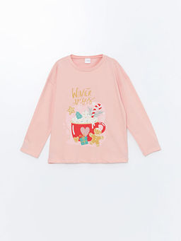 Bisiklet Yaka Bask?l? Uzun Kollu K?z ?ocuk Pijama Tak?m?