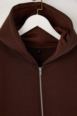 Wardrobe Essentials  Koyu Kahverengi Oversize Kapusonlu Orme Sweatshirt |TWOAW26SW00018