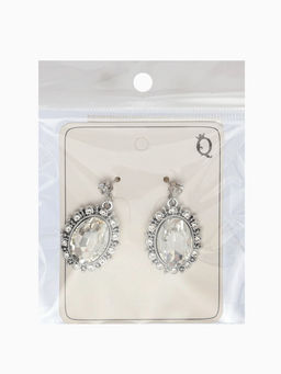 Серьги со стразами "Овал грань", цвет белый в серебре