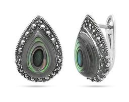 Серьги из серебра марказит, перламутр, SL-AGA70с
