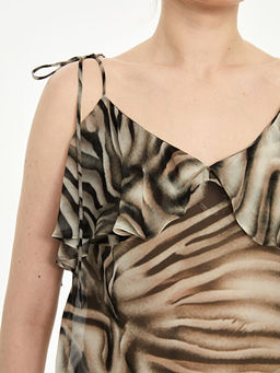 U Yaka Desenli ?ifon Bluz