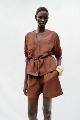 CHAQUETA SAFARI MANGA CORTA ABALORIOS / teja oscuro - Zara фото 4