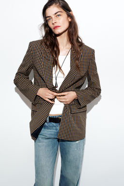 BLAZER OVERSIZE CUADRO VICHY / Beige-marro - Zara фото 5