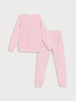 Bisiklet Yaka Kadife K?z ?ocuk Pijama Tak?m?
