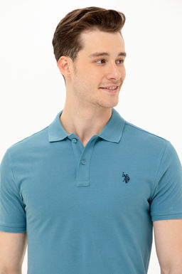 Мужская темно-мятная базовая футболка с воротником поло - U.s. polo assn фото 2