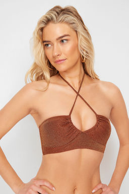 TRENDYOLMILLA Kahverengi Straplez Simli Bikini Ustu TBESS23BU00302  фото 16