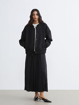 Beli Lastikli Krep Pileli Etek