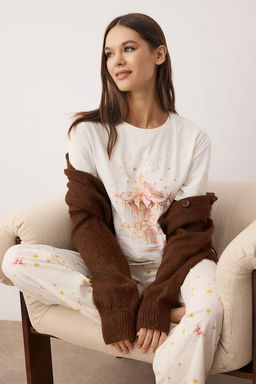 Ekru Kurdele ve Y?ld?z Bask?l? Orme Pijama Tak?m? THMAW26PT00116 - Trendyolmilla фото 2