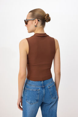 Trendyolmilla Siyah Fitted/Vucuda Oturan Polo Yaka Crop Esnek Orme Bluz TWOSS22BZ0335 фото 59