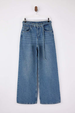 Mavi Kemerli Yuksek Bel Genis Paca Wide Leg %100 Pamuk Jeans TWOSS26JE00085