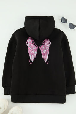 Siyah Anne-K?z S?rt Bask?l? Oversize Orme Mini Me K?z Cocuk Sweatshirt TKDAW25SW00050