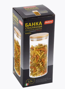 Стеклянная банка для сыпучих продуктов с крышкой BAMBU, объем: 1,3 л арт.004448 - Mallony фото 4