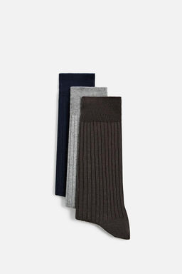 3-PACK OF MERCERISED COTTON RIBBED SOCKS