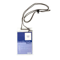 Цена за 5 шт. Бейдж вертикальный Eagle 78х127 мм (размер вкладыша 68х103 мм) на шнурке черном, 1 шт/упак