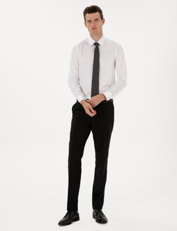 Beyaz %100 Pamuk Parlak Saten Slim Fit Uzun Kollu Basic G_mlek