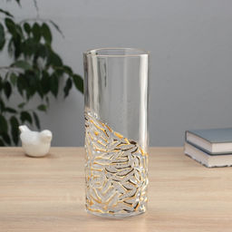 Ваза для цветов «Милагрос», узоры низ, 24×10 см, стекло, прозрачная