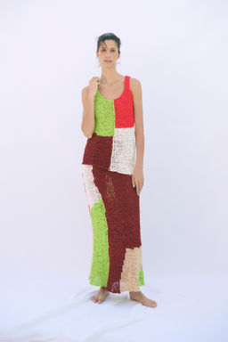 FALDA MIDI PUNTO COLOR BLOCK / Multicolor