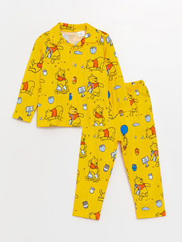 Polo Yaka Uzun Kollu Winnie the Pooh Bask?l? Erkek Bebek Pijama Tak?m?