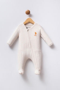 K_z Bebek Ekru Fermuarl_ %100 Pamuk Patikli Tulum