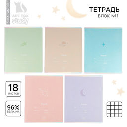 Цена за 20 шт. Тетрадь в клетку, 18 листов, А5, на скрепке, блок №1«Школа» МИКС