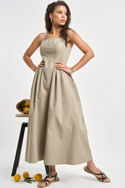 Сарафан джинсовый с корсетными линиями оливковый