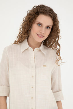 Женская рубашка цвета хаки с длинным рукавом светлого цвета - U.s. polo assn фото 9