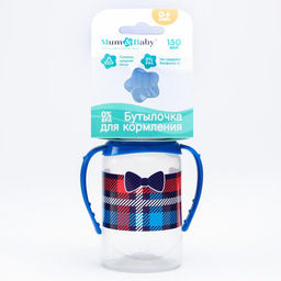 Бутылочка для кормления M&B «Маленький босс», классическое горло, с ручками, от 0 мес., 150 мл., синий