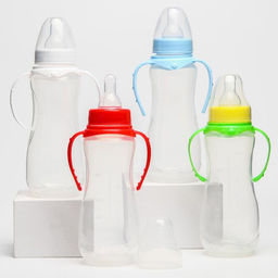 Бутылочка для кормления M&B, классическое горло, с ручками, от 0 мес., 250 мл., приталенная, МИКС