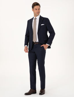 Lacivert Slim Fit %100 Y_n _izgili Tak_m Elbise