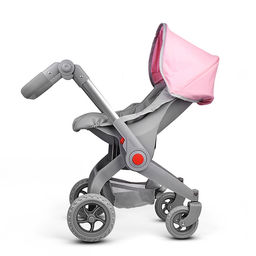 Коляская кукольная металлическая, с корзиной и козырьком, цвет серо-розовая