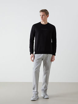 Bisiklet Yaka Bask?l? Erkek Kal?n Sweatshirt