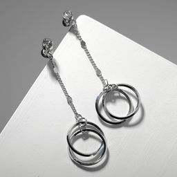 Серьги висячие со стразами Чувства кольца, белые в серебре, 5.5 см - Qf фото 2