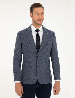 Lacivert Y_n Kar___ml_ Slim Fit Ceket