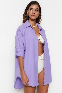Plaj Giyim Lila Dokuma Maxi Gomlek TBESS22GO0664