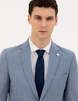 Koyu Mavi Ex. Slim Fit %100 Y_n _izgili Tak_m Elbise