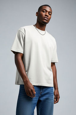 Ekru Loose/Dusuk Omuz %100 Pamuklu Basic T-Shirt TMNSS25TS00162