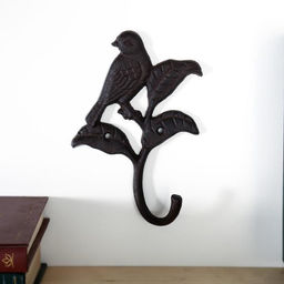 Настенный крючок декоративный «Птица и листья», чугун, 18×12×4 см