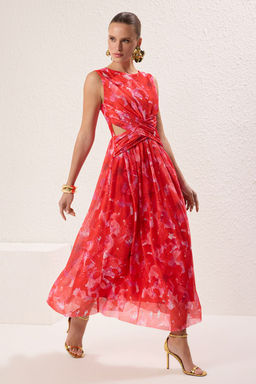 TRENDYOLMILLA Kahverengi Pencere/Cut Out Detayl? Orme Tul Elbise TPRSS24EL00022 фото 9