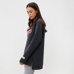 Свитшот женский удлинённый с начёсом MIST Cozy style, графит, размер 60