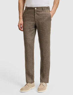 Kahverengi Slim Fit Beli Lastikli %100 Keten Pantolon