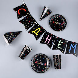 Посуда бумажная одноразовая «Душнила», 6 тарелок, 1 гирлянда, 6 стаканов, 6 колпаков