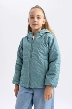 Стеганый пуховик с капюшоном для девочек - Defacto фото 3