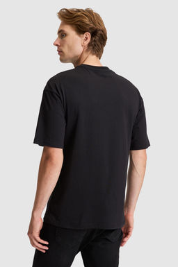 Erkek Siyah Comfort Fit Bisiklet Yaka Ti__rt