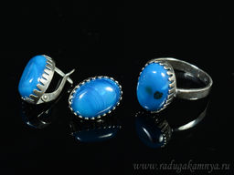 Кольцо Серьги с агатом тонированным, цв.синий размер 18