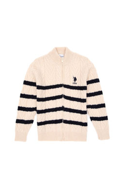 Кардиган на молнии для мальчика кремовый из акрила