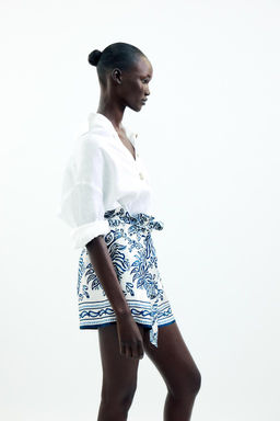 PRINTED SATIN PAPERBAG BERMUDA SHORTS - Zara фото 5