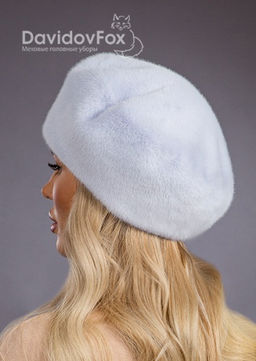 Шапка Берет экомех голубой